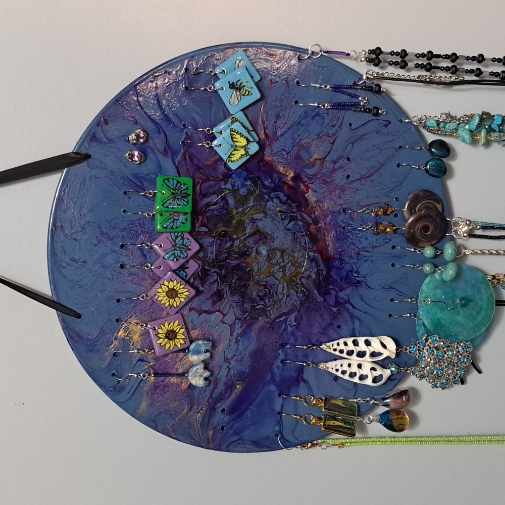 Hand Crafted Earring Jewelry Holder Display Painted Necklace Vinyl Record Wall